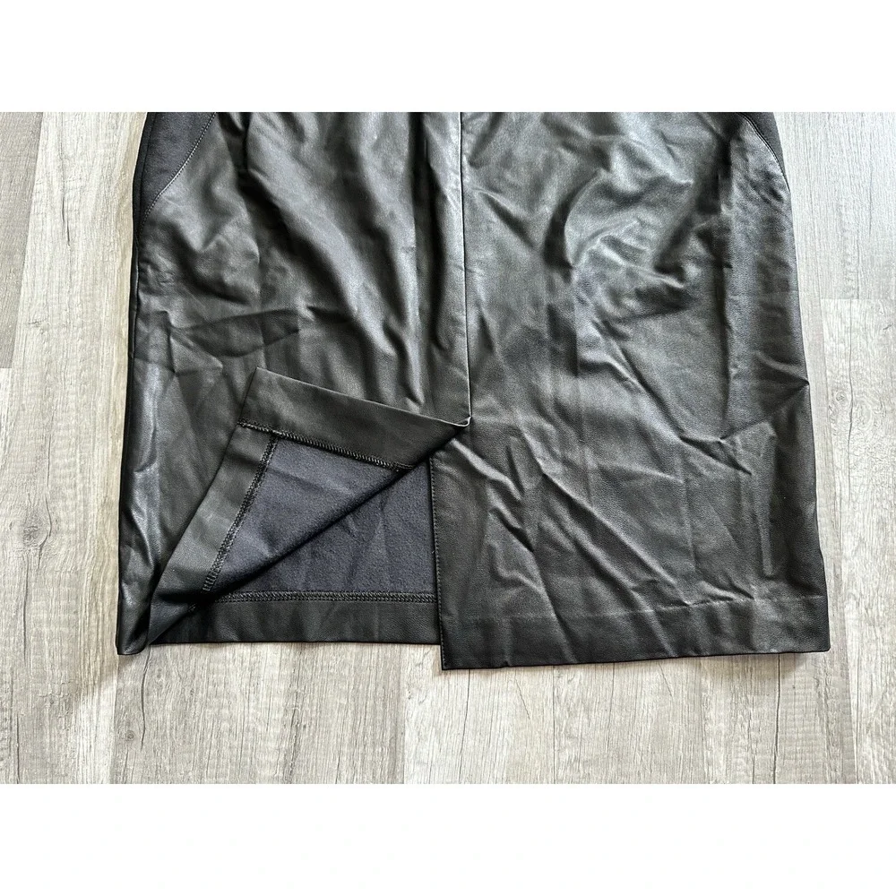Chico's Skirt Size 1.5 US 8 Reg Black Faux Leather Cody Panel Pencil Skirt Slit‎